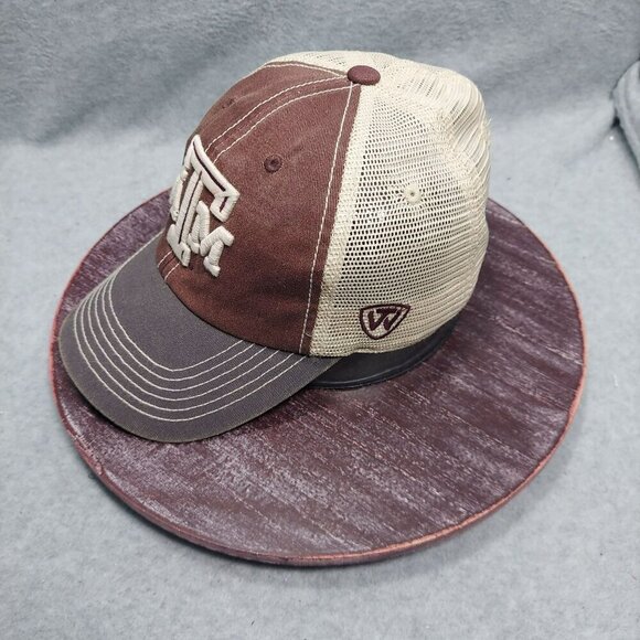Texas A&M Aggies Trucker Cap Adjustable Brown & Beige Cotton/Mesh Embroidered Lo - Picture 2 of 9